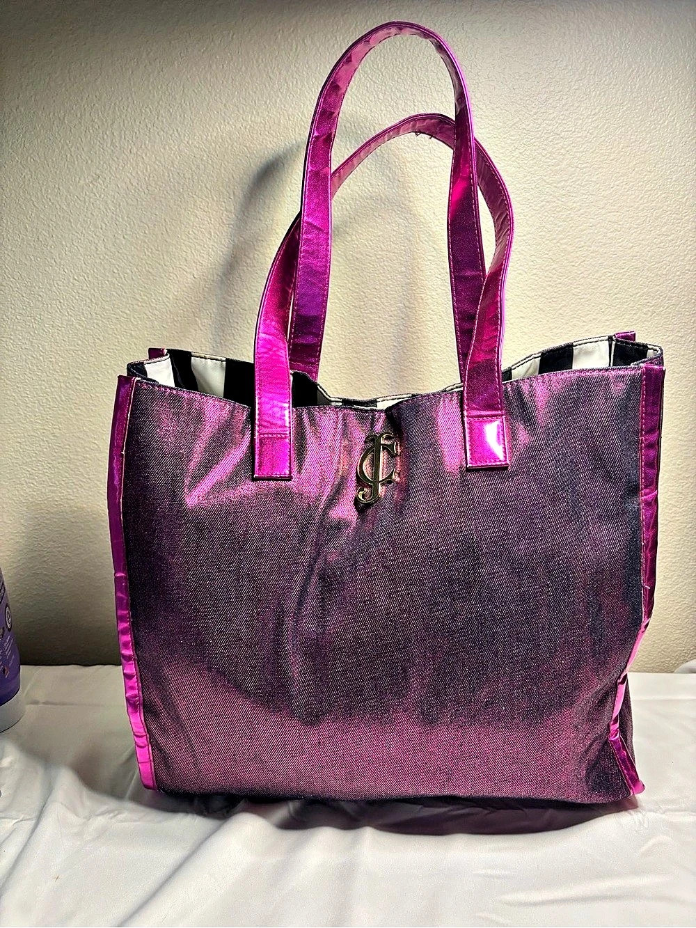 Juicy Couture Metallic Pink Striped Tote